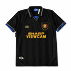 Elite Retro Kits Manchester United 1993-1995 away football shirt in black with blue and yellow Umbro detailing.