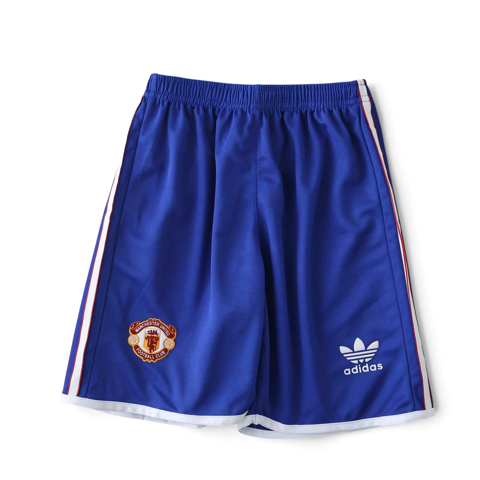 Elite Retro Kits kids Manchester United 1990-92 away football shorts in blue with white trim and authentic crest