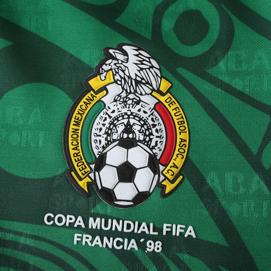 Elite Retro Kits Mexico 1998 home football shirt featuring the FMF crest and Copa Mundial Francia 98 embroidery