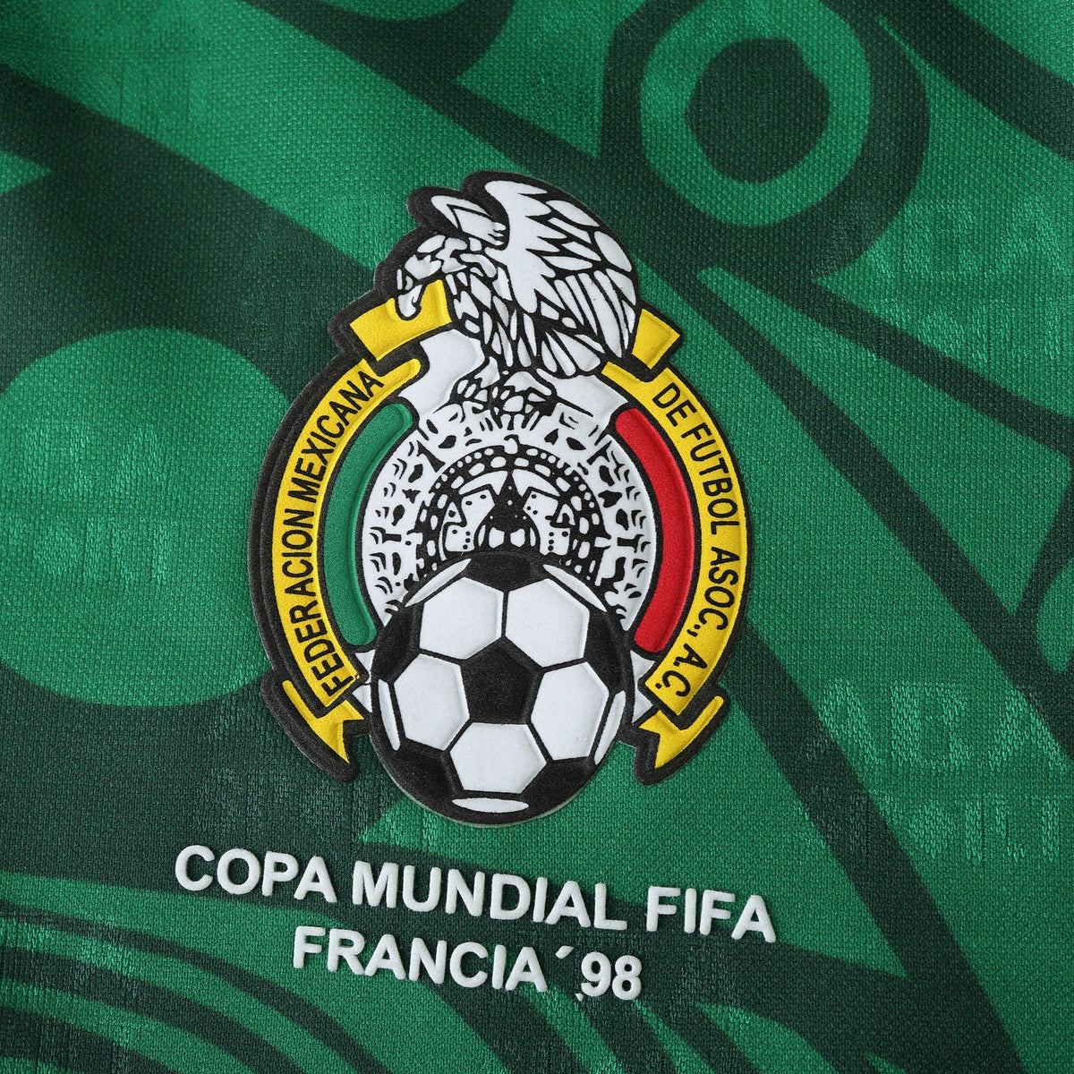 Elite Retro Kits Mexico 1998 home football shirt featuring the FMF crest and Copa Mundial Francia 98 embroidery