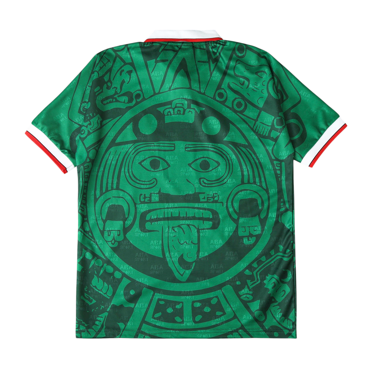Elite Retro Kits Mexico 1998 home football shirt in green with iconic Aztec calendar print and white collar trim