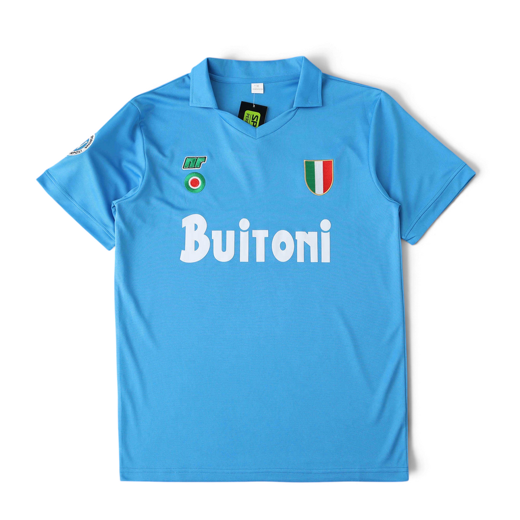 Elite Retro Kits Napoli 1987/88 home shirt in sky blue with Buitoni sponsor and Scudetto shield on the chest.