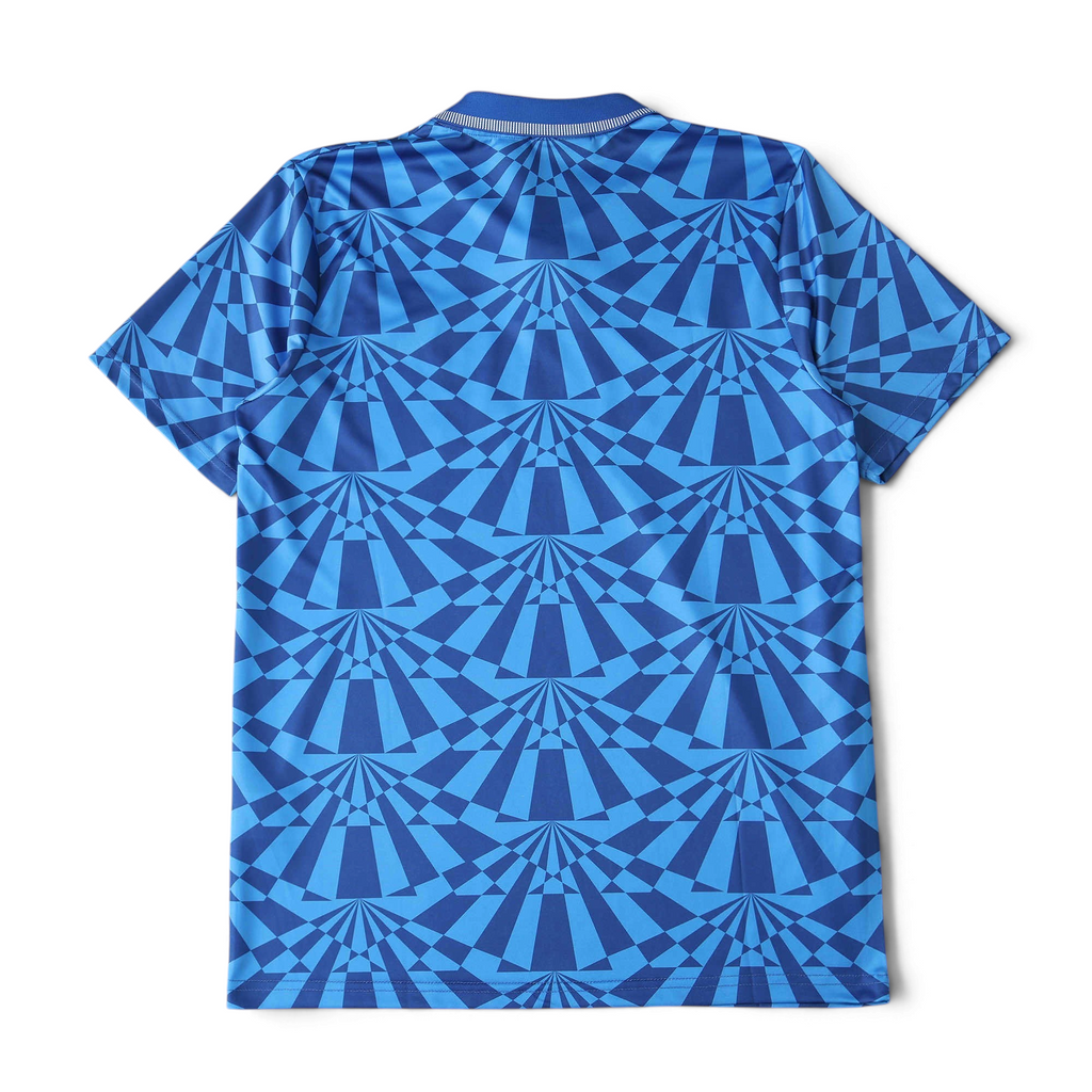 Back view of the Elite Retro Kits Napoli 1991-93 home football shirt featuring a blue tonal geometric pattern.
