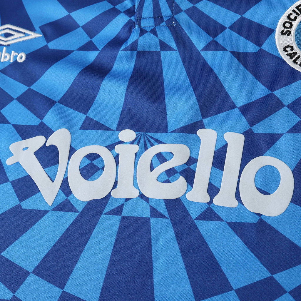 Elite Retro Kits Napoli 1991-93 home football shirt in blue with tonal geometric pattern and Voiello sponsor logo