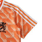 Elite Retro Kits Netherlands 1988 kids home football shirt in orange with iconic geometric pattern and white stripes