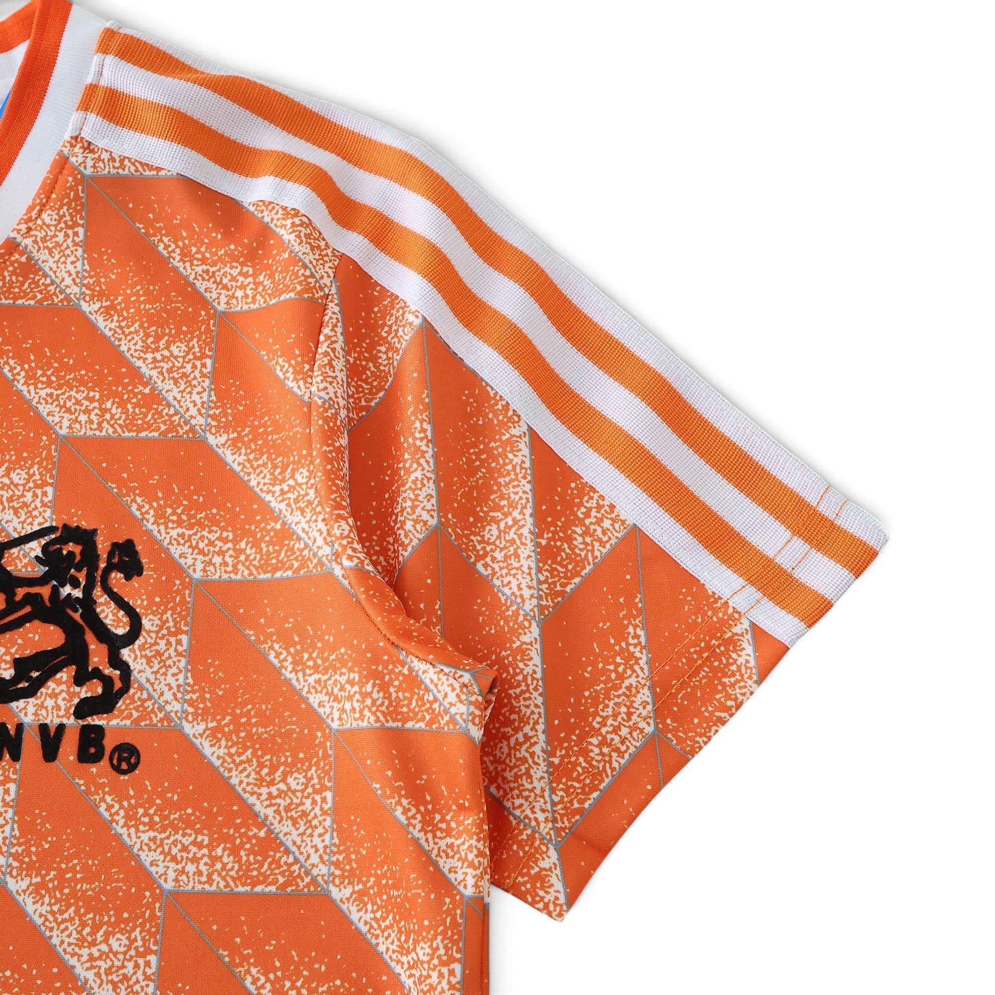 Elite Retro Kits Netherlands 1988 kids home football shirt in orange with iconic geometric pattern and white stripes