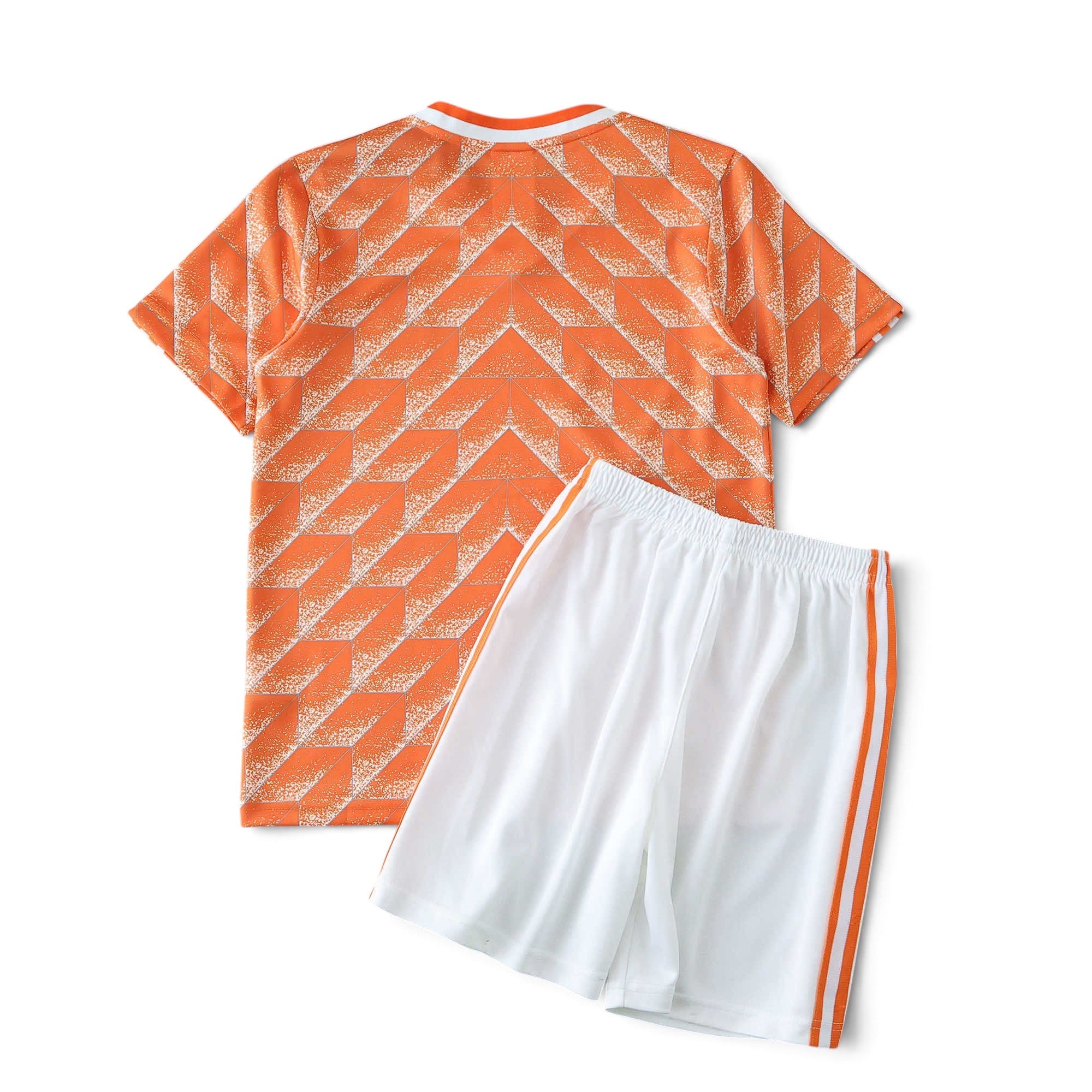 Elite Retro Kits Netherlands 1988 kids home football kit featuring the iconic orange geometric pattern jersey and shorts