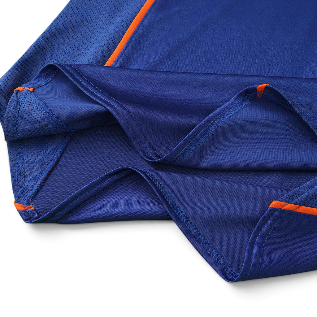 Elite Retro Kits Netherlands 1998 away football shirt featuring blue fabric with orange trim and mesh side panels