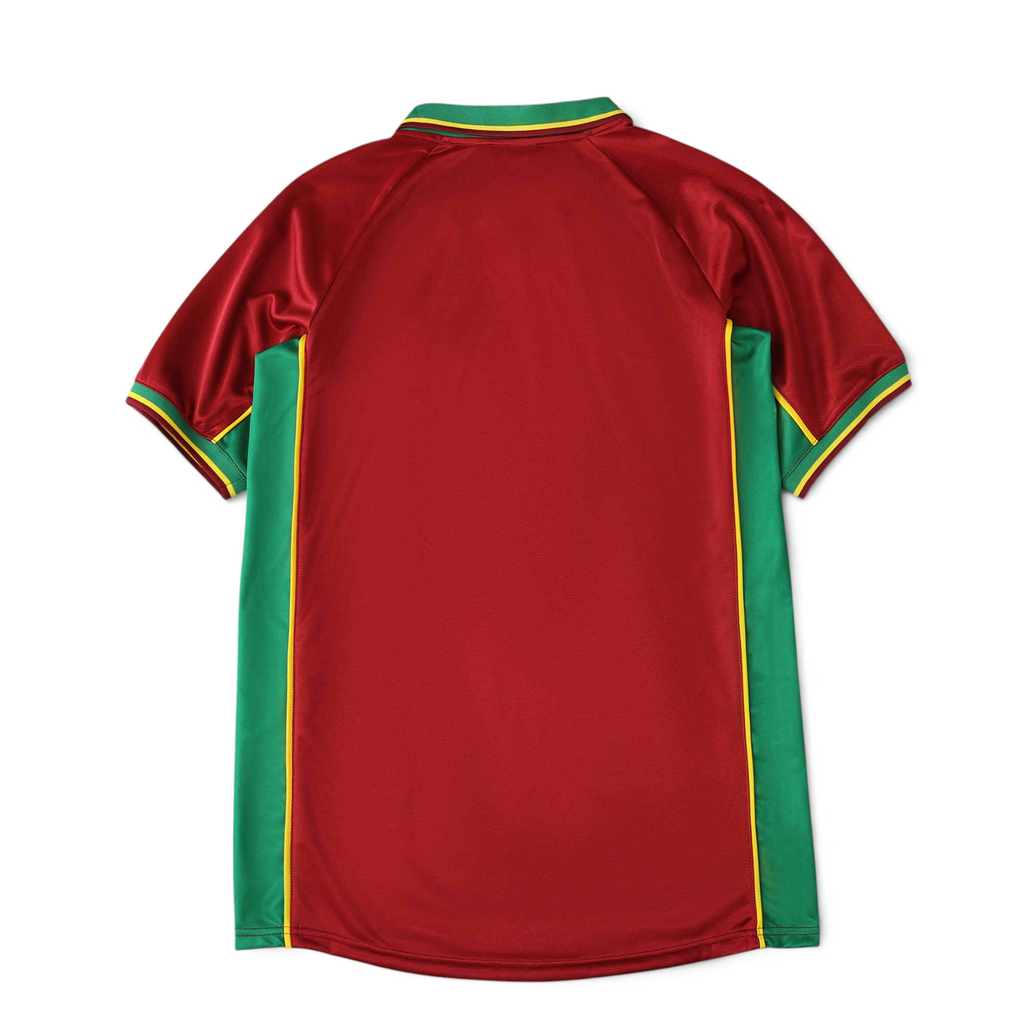 Back view of the Elite Retro Kits Portugal 1998 home football shirt in red with green and yellow side panel detailing.