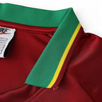 Elite Retro Kits Portugal 1998 home football shirt in red with a green and yellow striped collar and Nike branding