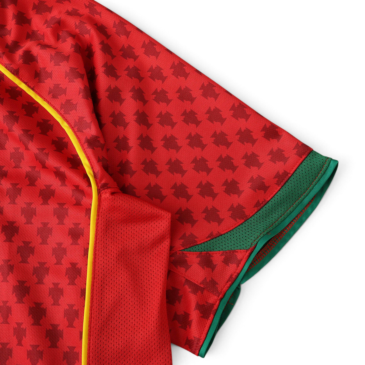 Elite Retro Kits Portugal 2004 home football shirt in red with yellow piping and green sleeve trim detail