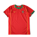 Elite Retro Kits Portugal 2004 home football shirt in red with green trim and the FPF crest on a green pitch background