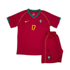 Elite Retro Kits Portugal 2006 kids home football kit in deep red with green trim and number 17 on the shirt