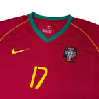 Elite Retro Kits Portugal 2006 home kids football shirt in deep red with green trim and number 17 print