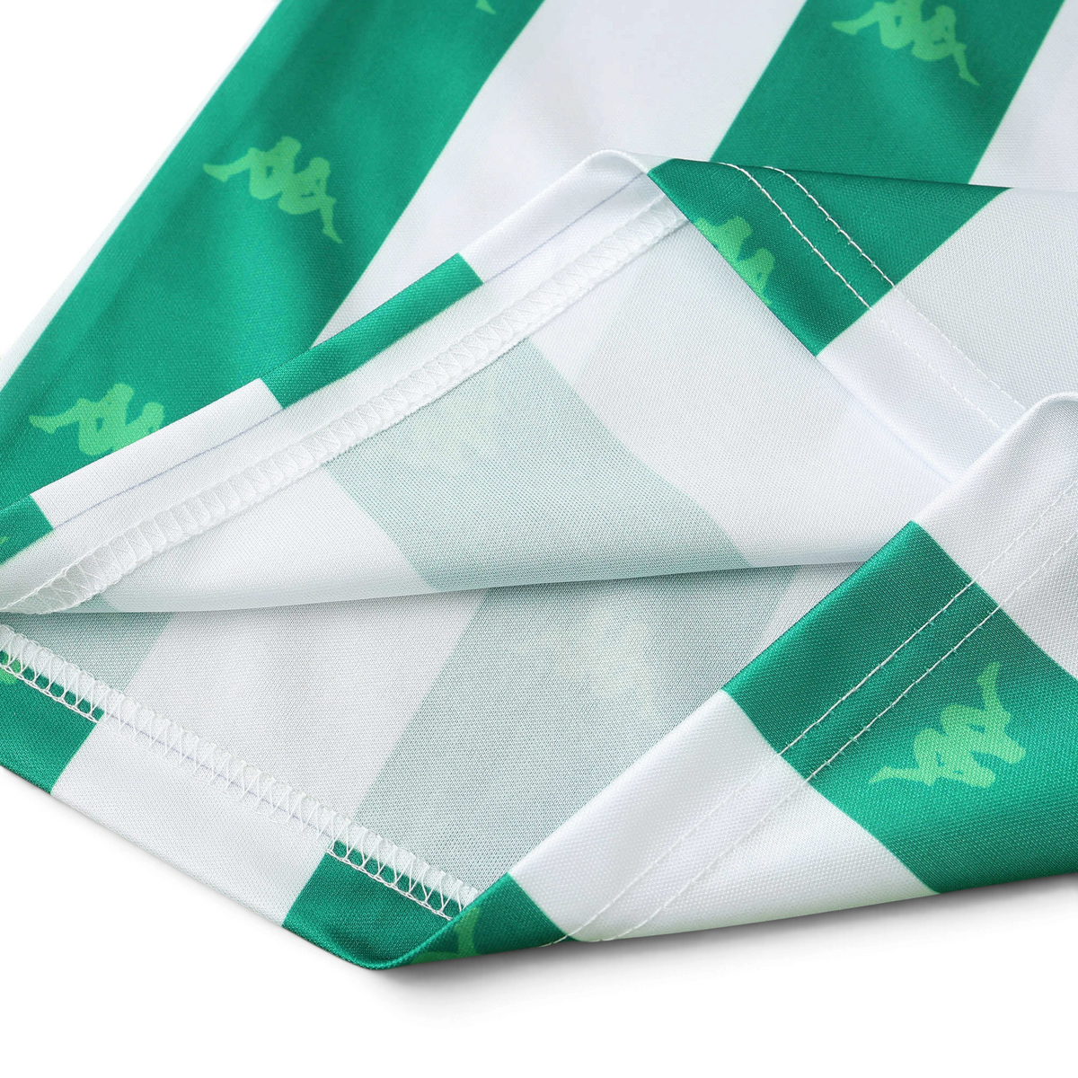 Elite Retro Kits Real Betis 1996/97 home shirt featuring green and white stripes with repeated Kappa shoulder logos