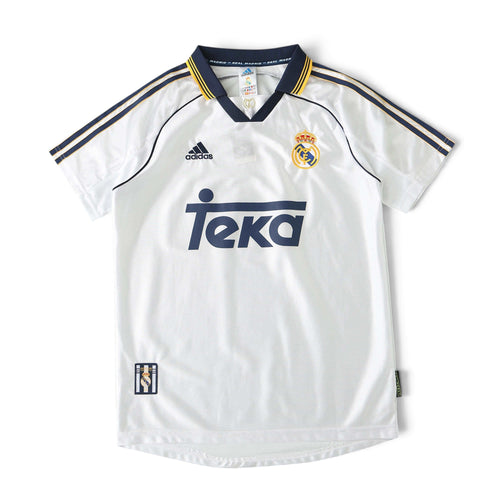 Elite Retro Kits Real Madrid 1999/00 home shirt in white with navy Teka sponsor, adidas stripes, and club crest.