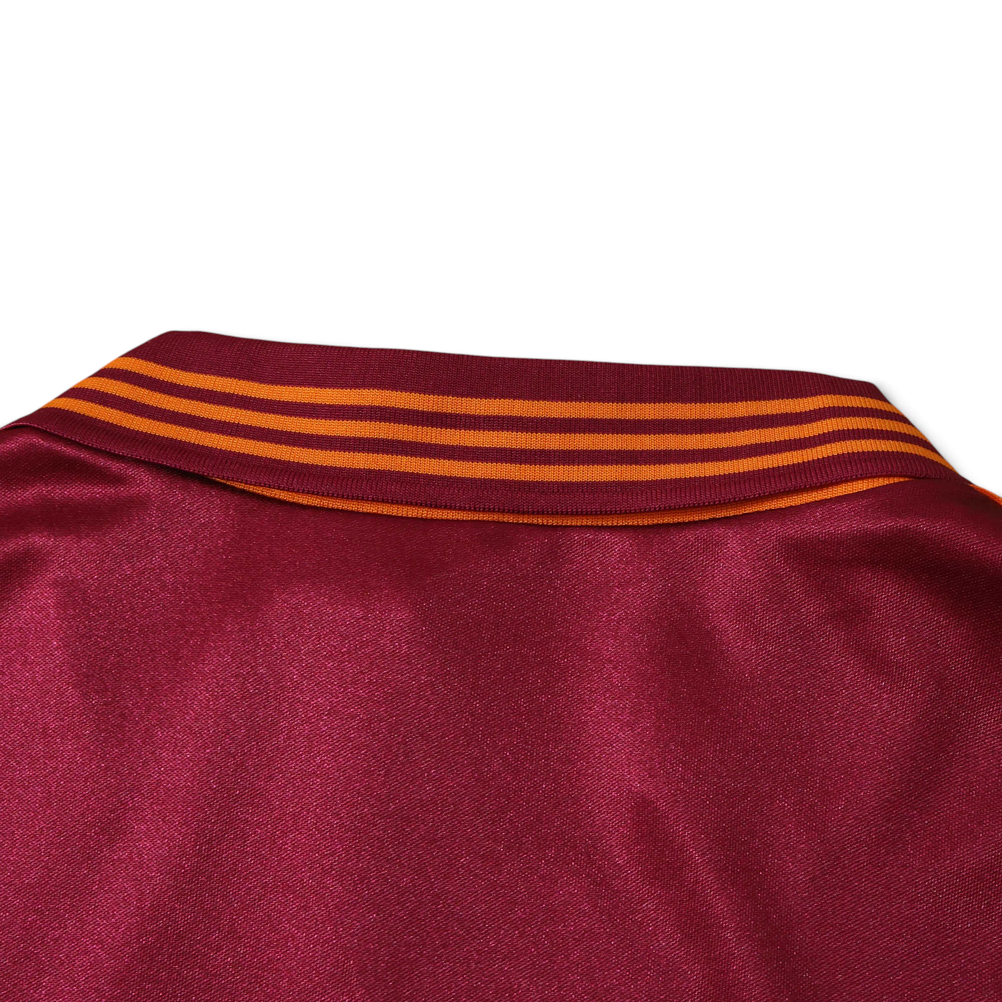 Elite Retro Kits Roma 1992-94 home shirt collar featuring classic giallorossi red fabric with yellow striped trim