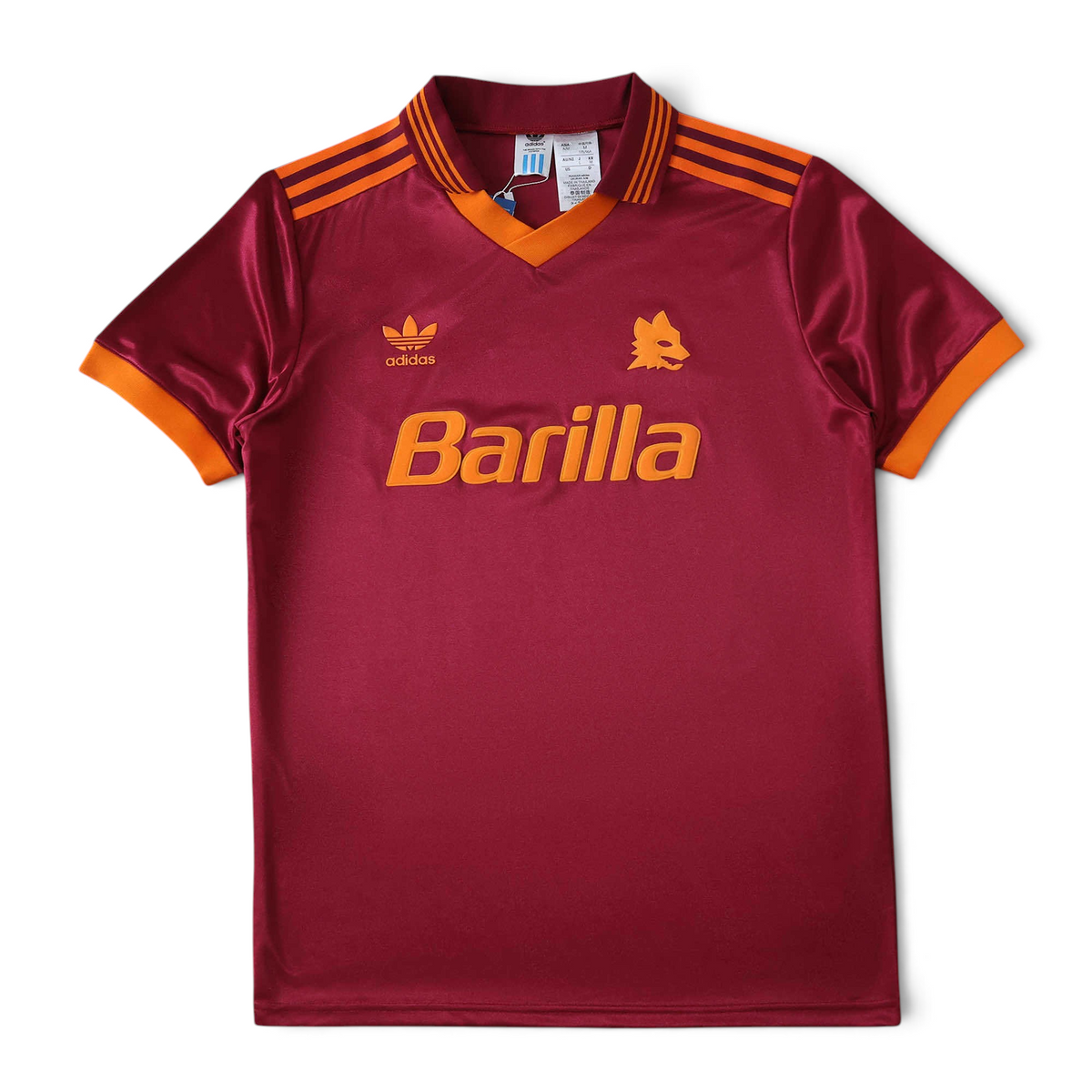 Elite Retro Kits Roma 1992-94 home football shirt in dark red with yellow trim, adidas logo, and Barilla sponsor.