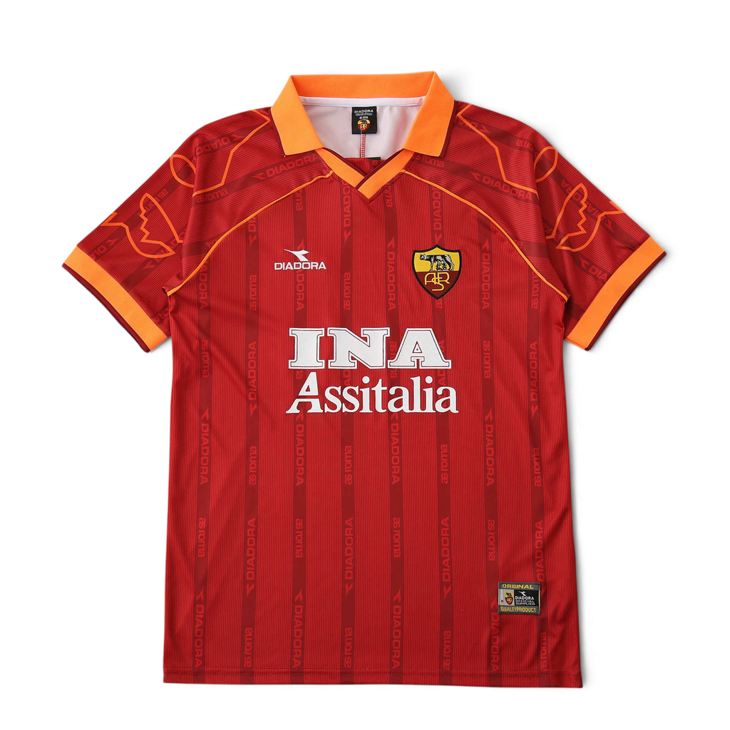 Elite Retro Kits Roma 1999/00 home football shirt in red with orange collar and INA Assitalia sponsor logo