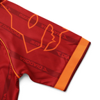 Elite Retro Kits Roma 1999/00 home shirt sleeve detail featuring deep red fabric, orange trim, and Diadora branding.