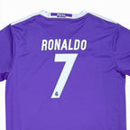 Elite Retro Kits kids Real Madrid 2016/17 away jersey in purple with Ronaldo 7 print on the back