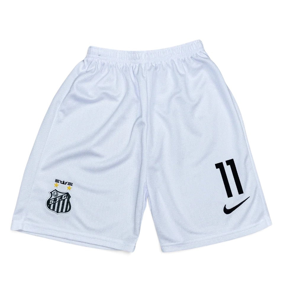 Elite Retro Kits Santos 2012/13 kids home football shorts in white with club crest, number 11, and Nike logo.