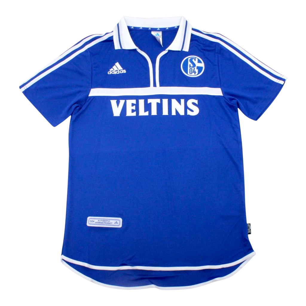 Elite Retro Kits FC Schalke 04 2000-02 royal blue home football shirt with white collar and Veltins sponsor logo