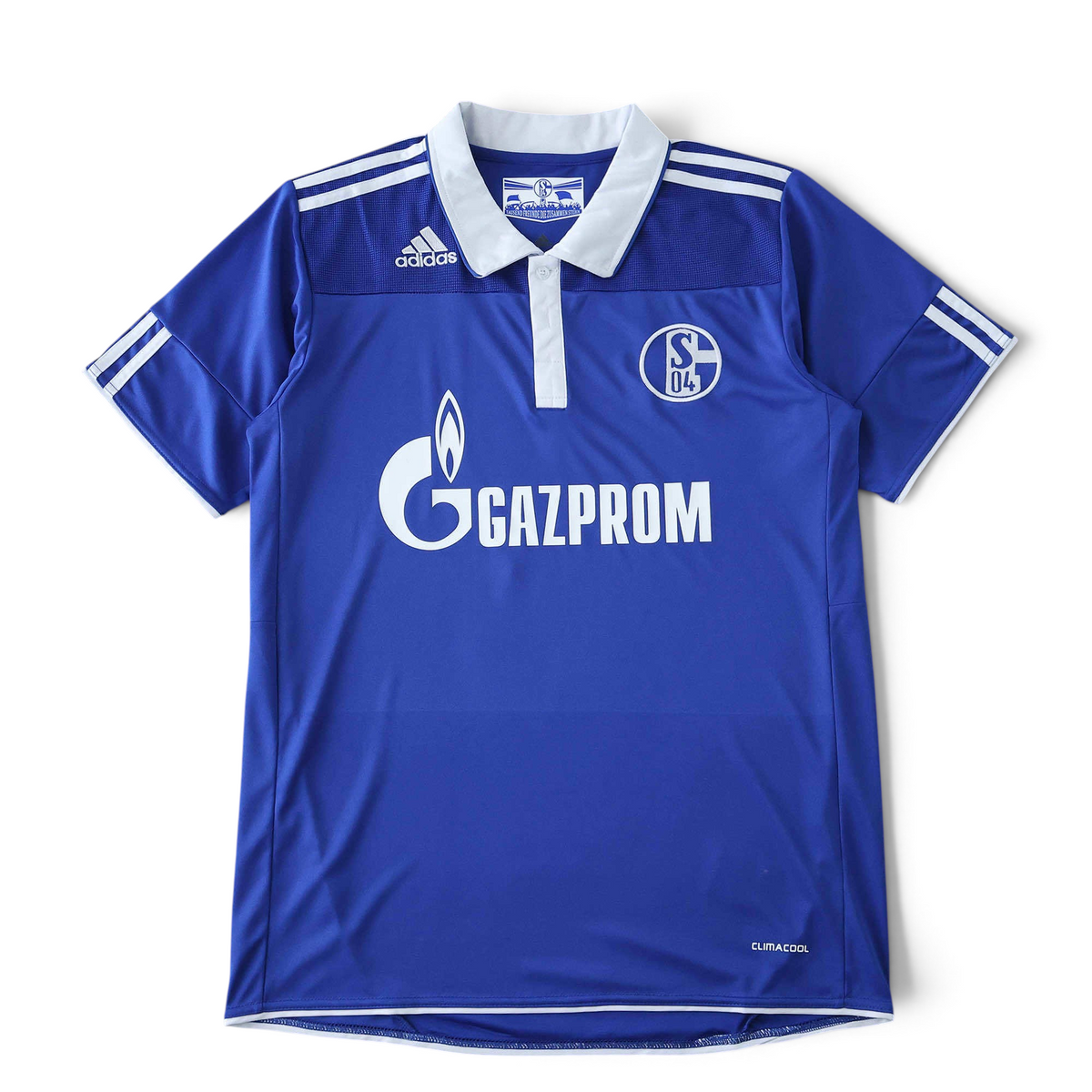 Elite Retro Kits FC Schalke 04 2010/11 royal blue home football shirt with white collar and Gazprom sponsor logo