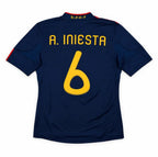Elite Retro Kits Spain 2010 World Cup final away shirt in navy blue with Iniesta 6 in gold lettering on the back