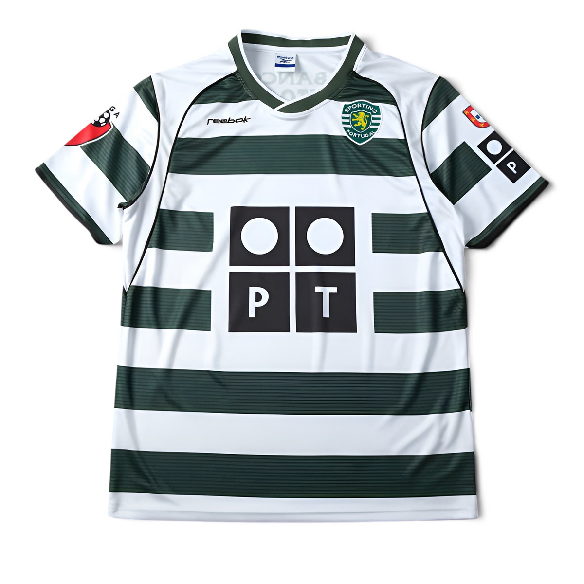 Elite Retro Kits Sporting Lisbon 2003 home football shirt in classic green and white hoops with club lion crest