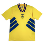 Elite Retro Kits Sweden 1994 home football shirt in yellow with blue trim, featuring the three crowns crest.
