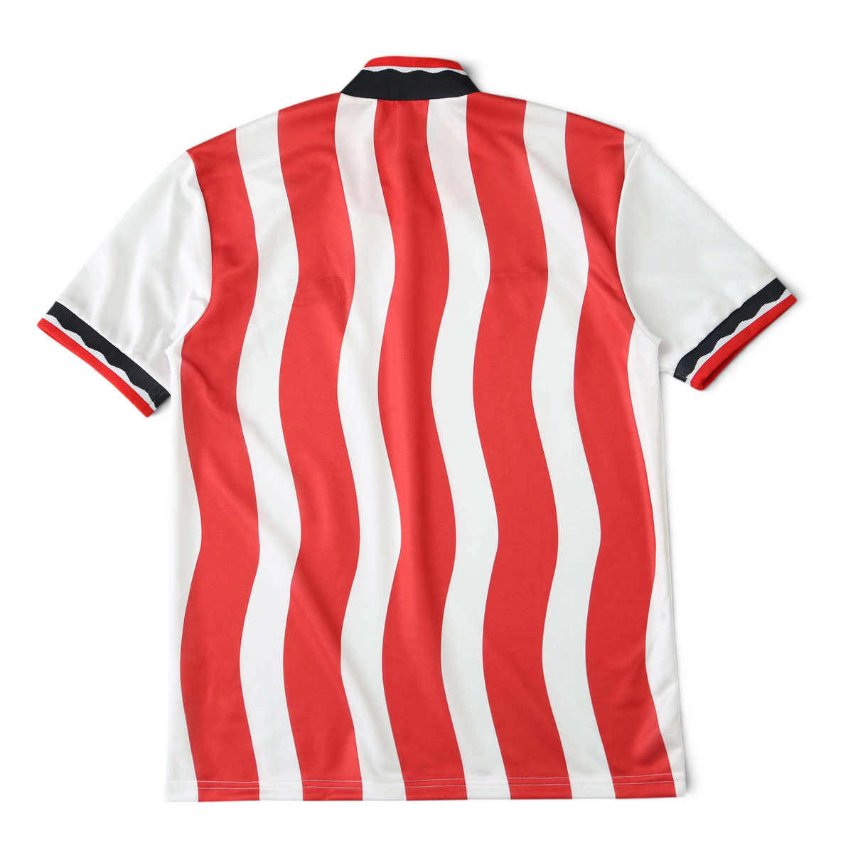 Elite Retro Kits USA 1994 home soccer jersey featuring red and white vertical wavy stripes and a black collared neck.