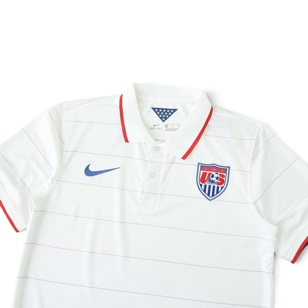Elite Retro Kits 2014 USA home soccer jersey in white with a polo collar, blue Nike swoosh, and team crest.