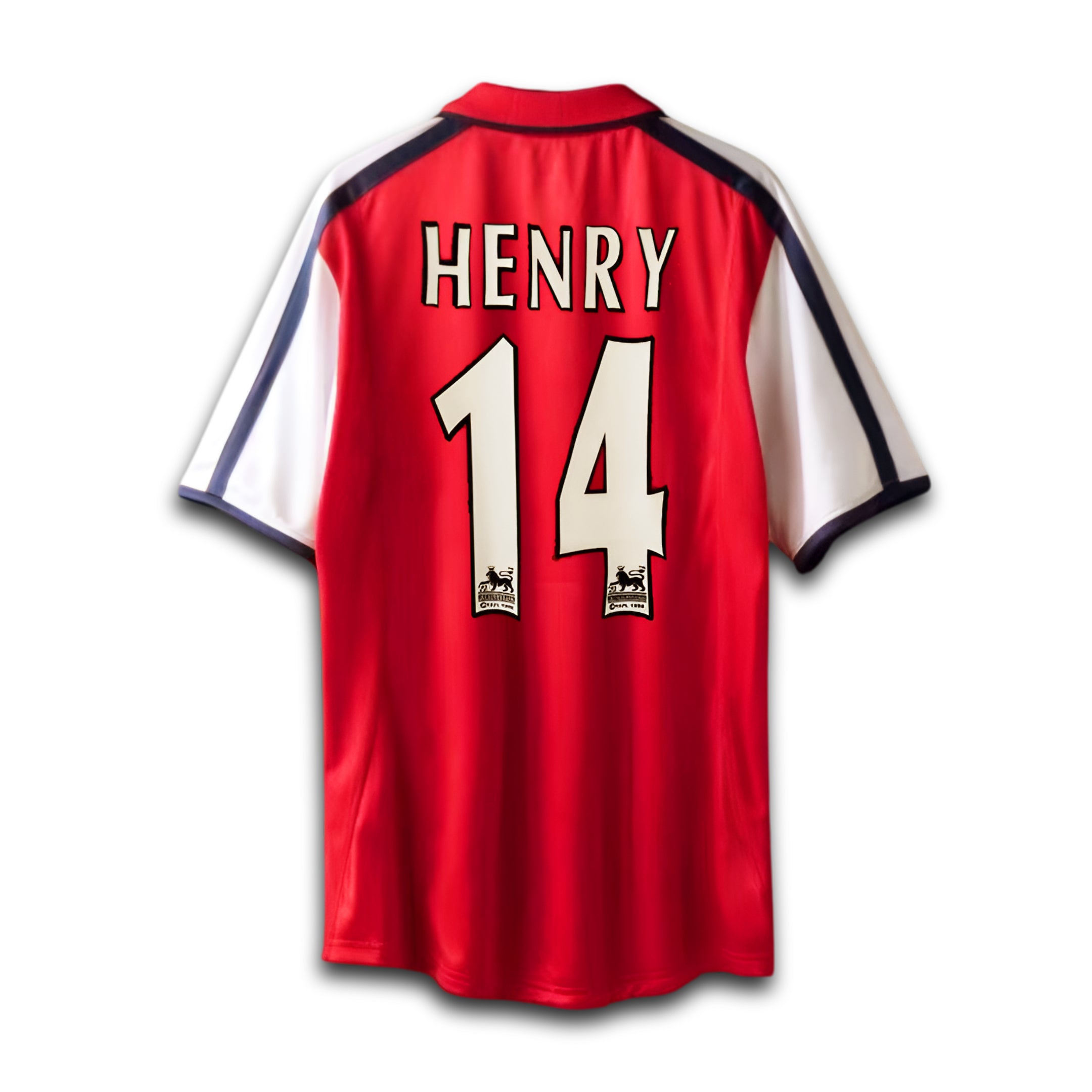 Red Arsenal jersey with 'HENRY' and number '14' on a white background