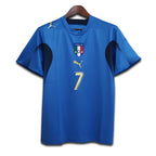 Blue soccer jersey with number 7 and Italian flag on a white background