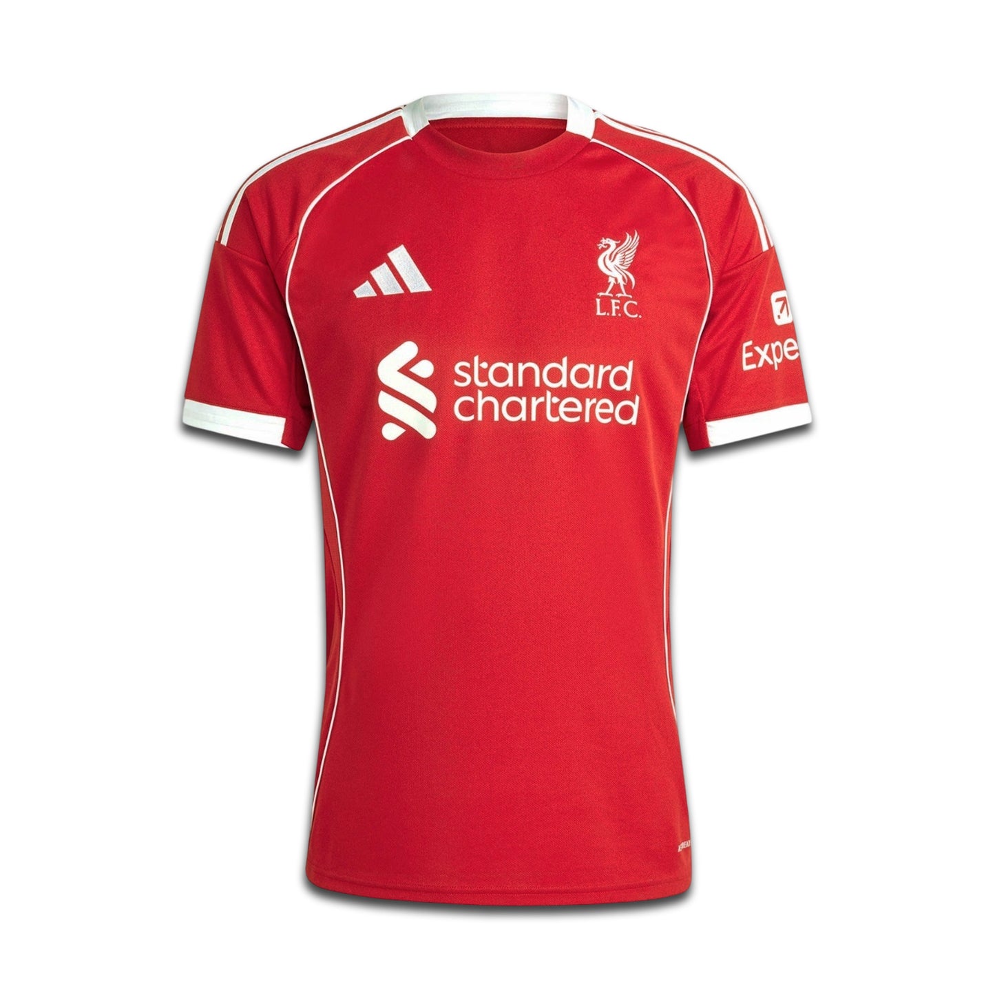 Red Liverpool jersey with white accents and branding on a white background