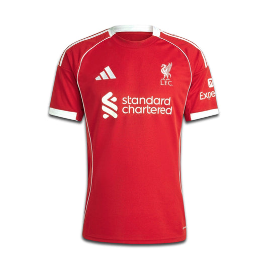 Red Liverpool jersey with white accents and branding on a white background