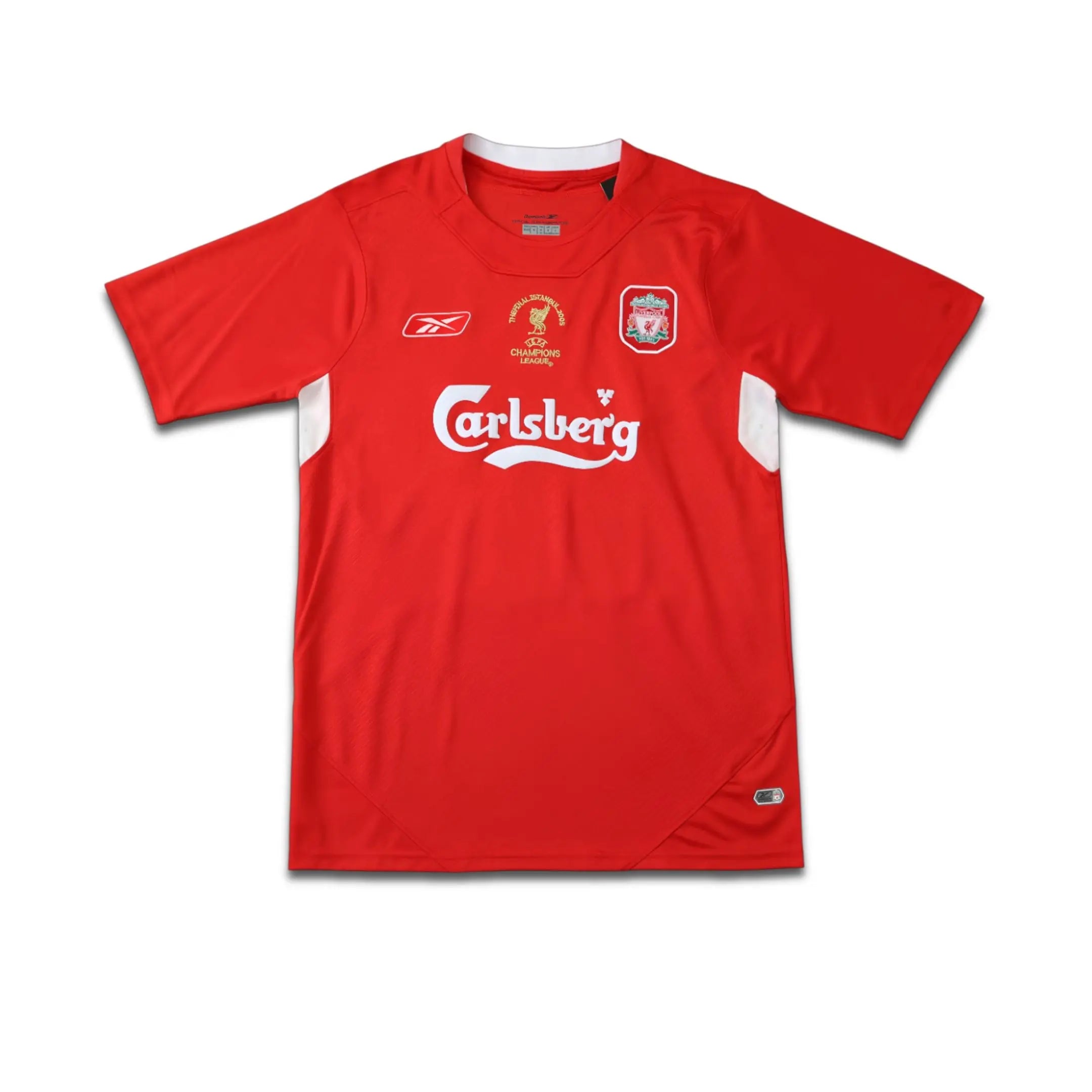 Red sports jersey with visible branding on a white background