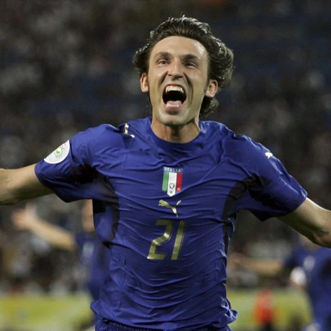 Pirlo wearing the 2006 World Cup Italy football shirt.