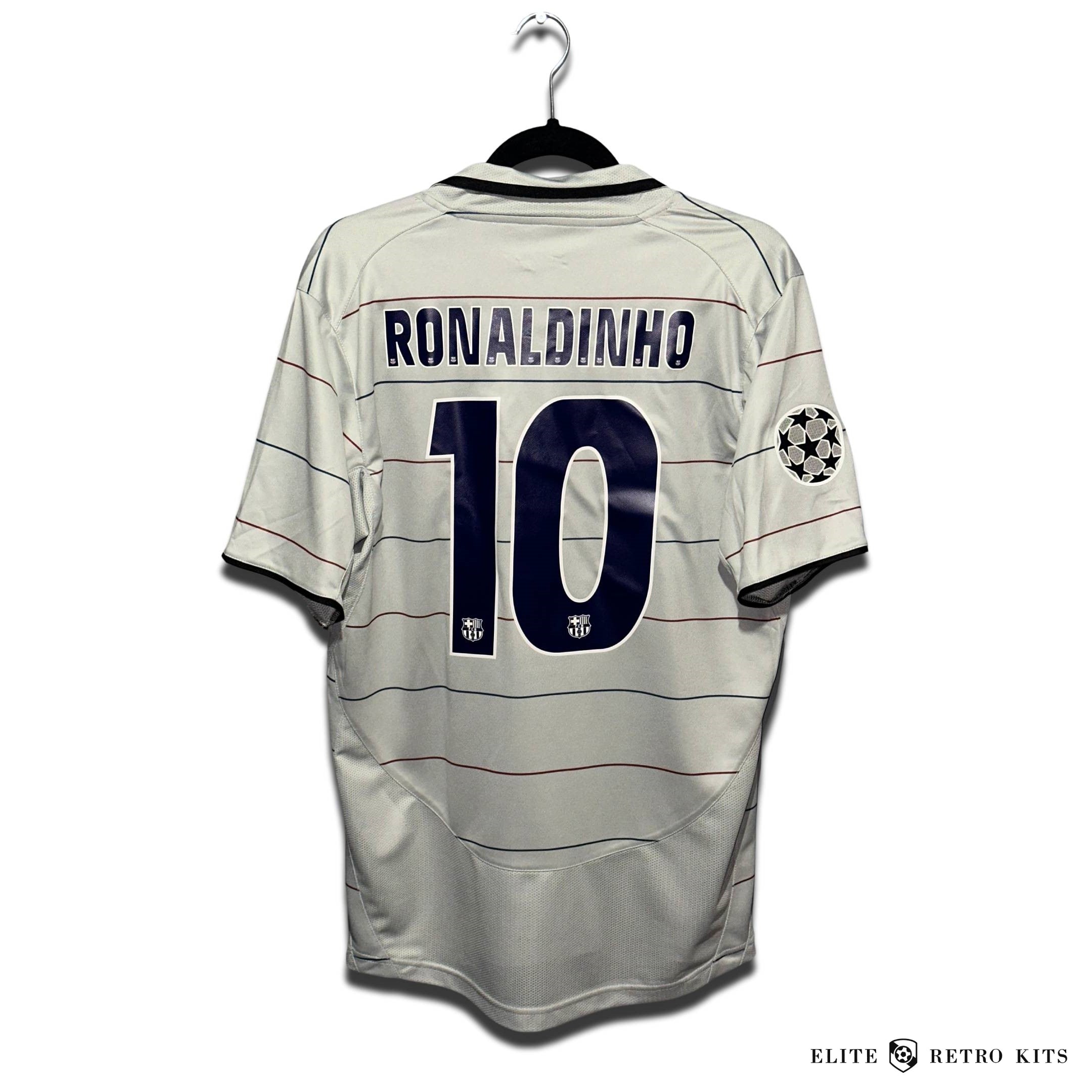 Ronaldinho 10 on the back of the Gray Barcelona away shirt from the early 2000s